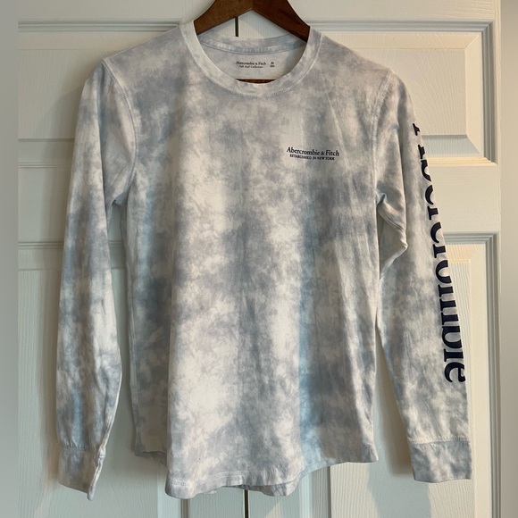 Abercrombie & Fitch Tops - Abercrombie Long-Sleeve Print Logo Tee Light Blue Dye Effect Soft AF XS